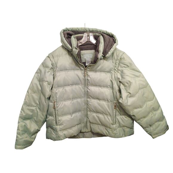Down Fill Puffer 2XL Jacket Vest Combo Removable Sleeves Hood Fleece Lined Green - Picture 8 of 16